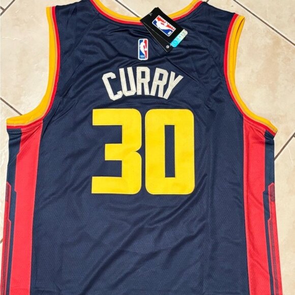 Golden State Warriors Stephen Curry # 30 Jersey Blue/Yellow , Unisex - Picture 2 of 12